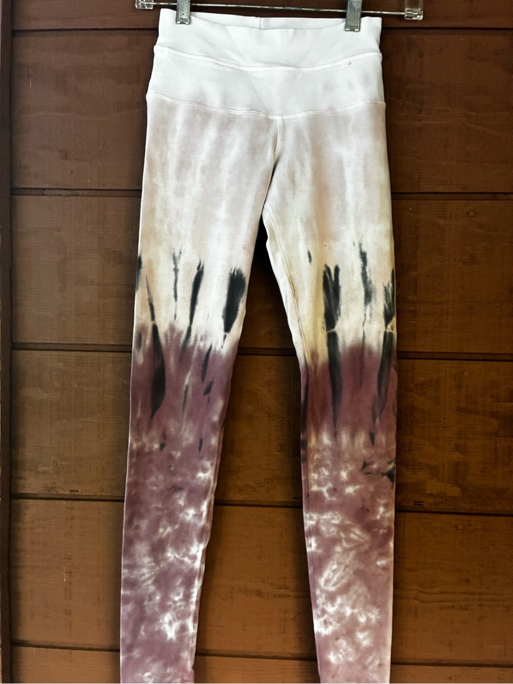 Women's Tie-Dye Leggings in Mauve and Black - High Waist